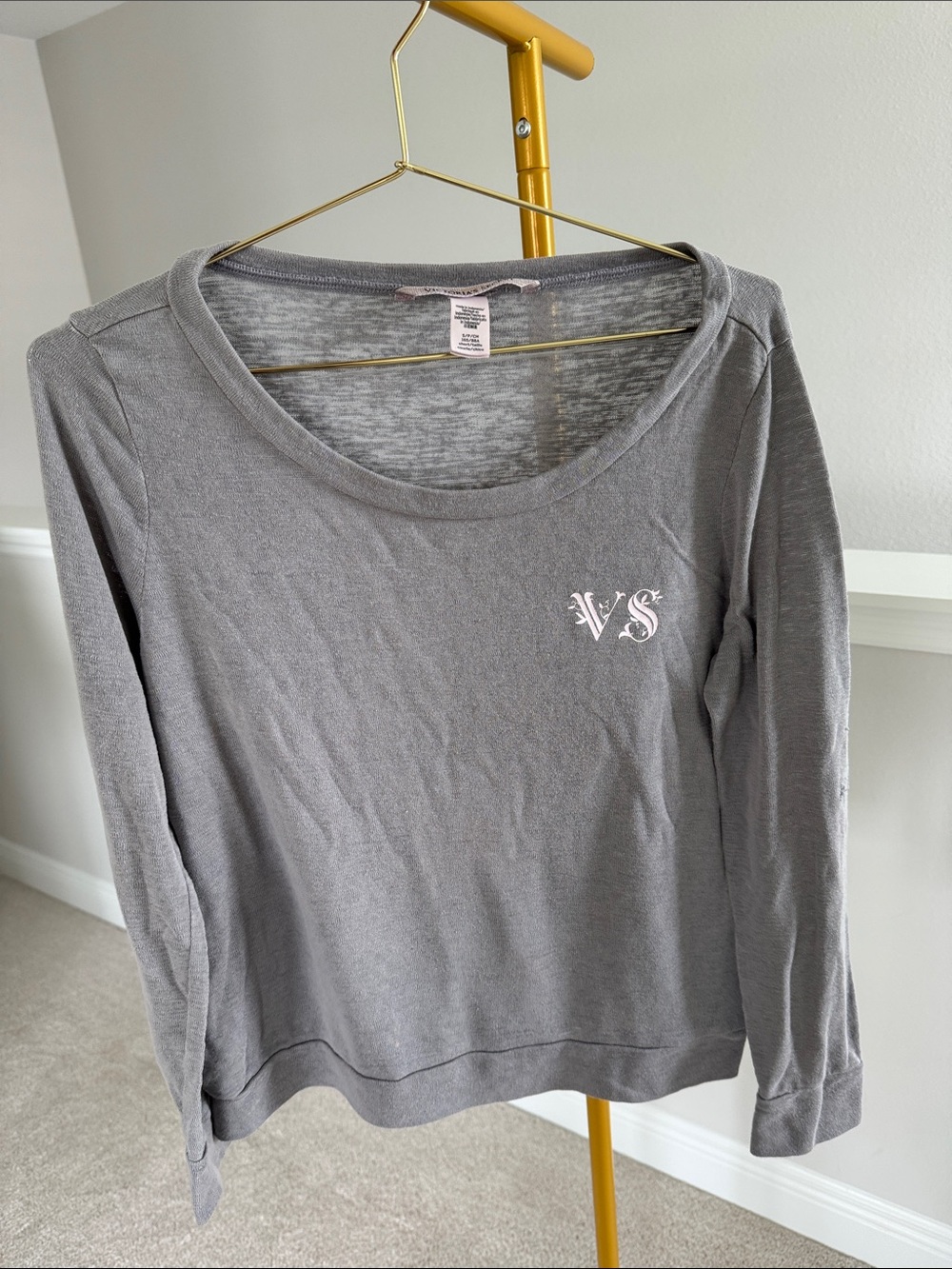 Victoria's Secret Gray Scoop Neck Long Sleeve Top